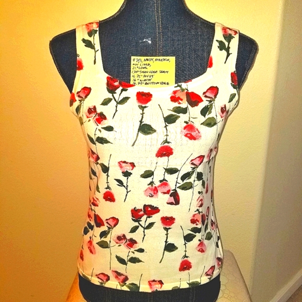 #713 NWOT Caslon COTTON ROSE Print Feminine Top S